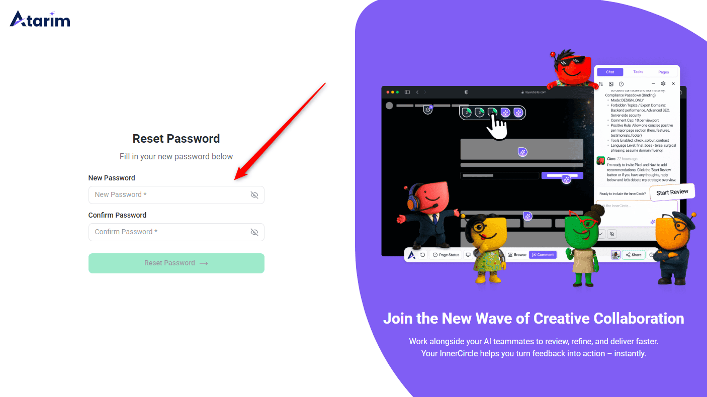 New password being set, with a strength requirement