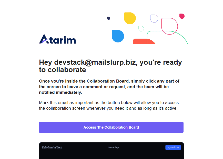 Email invitation sent to a collaborator