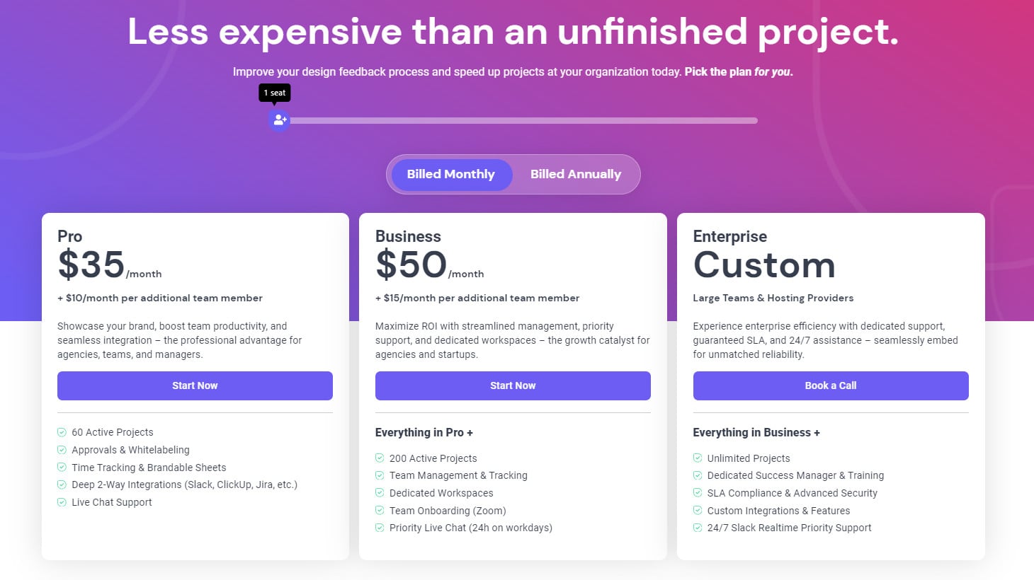 Atarim's pricing plans