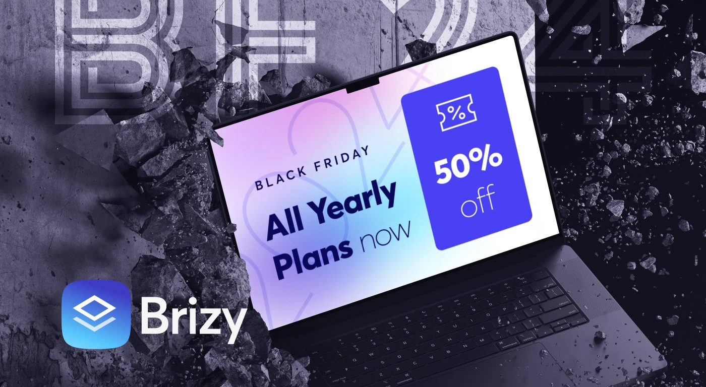 Brizy website builder logo for Black Friday 2024 discount on yearly plans