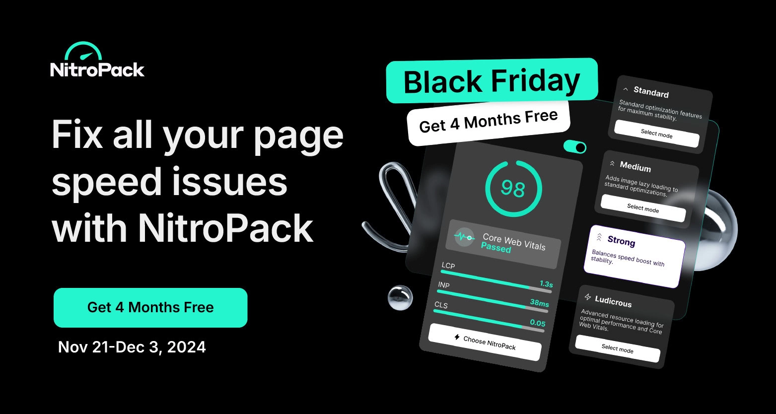 NitroPack website speed optimization logo for Black Friday 2024 discounts on plans