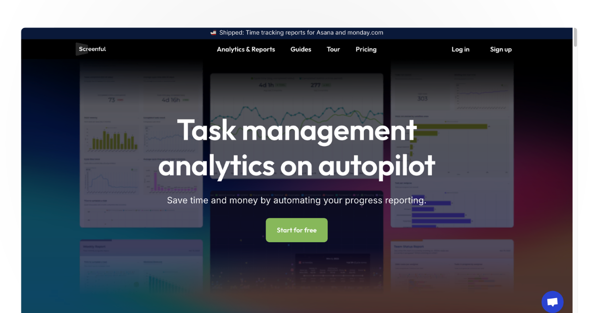 Screenful reporting dashboard, displaying progress tracking for Trello and Jira – a Marker.io alternative focused on project reporting."