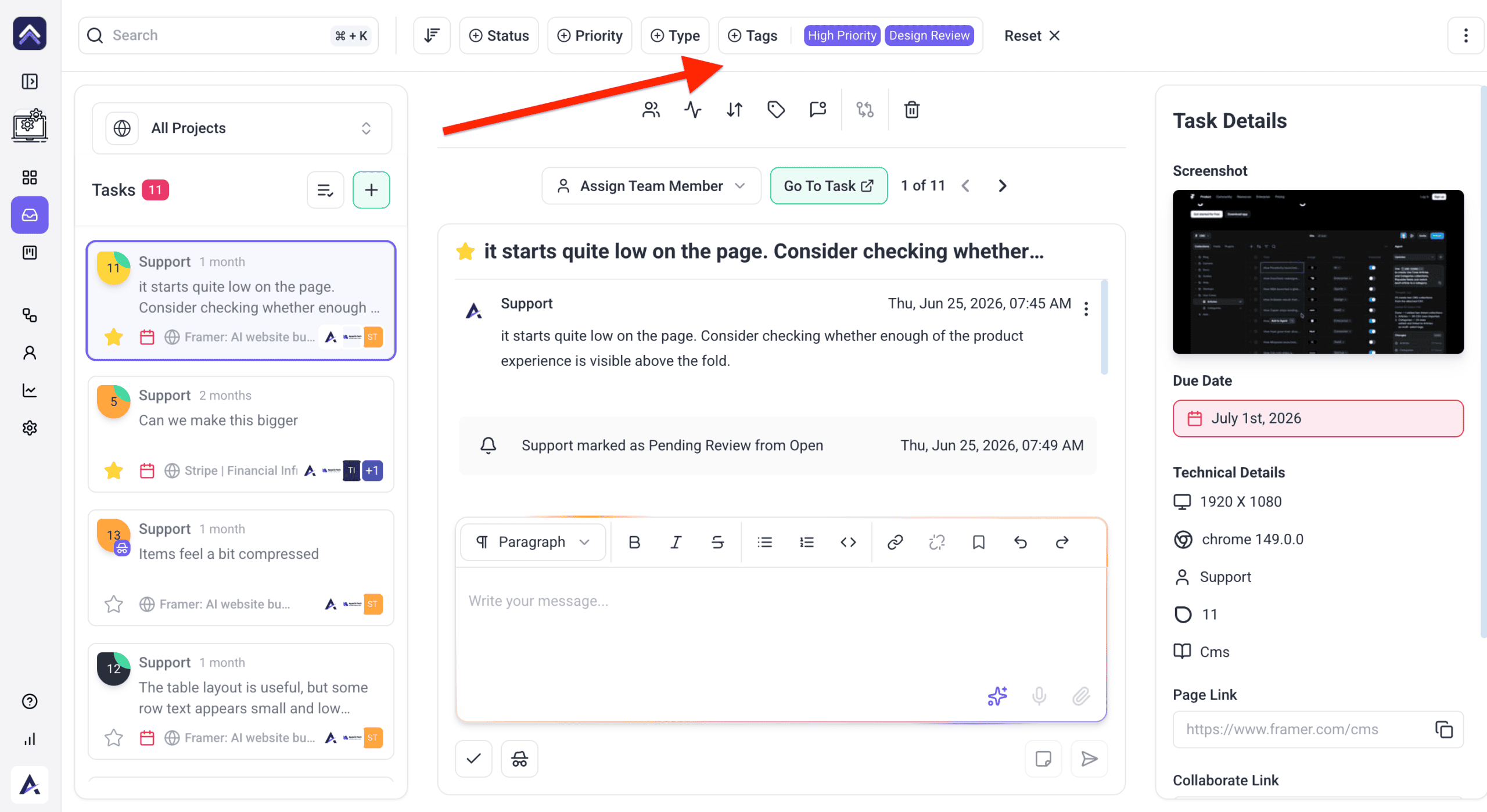 Task filters in the Inbox