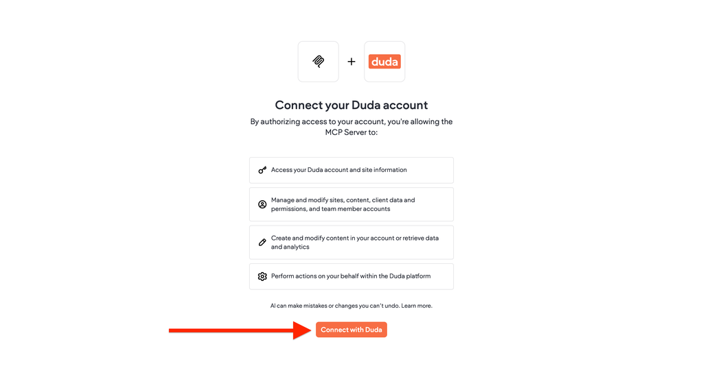 Duda's own sign-in and consent screen