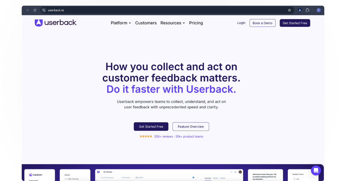 Userback tool interface for collecting visual feedback and bug tracking – simple Marker.io alternative for small teams.