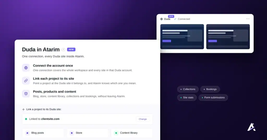 Connecting and Working with Duda Sites in Atarim