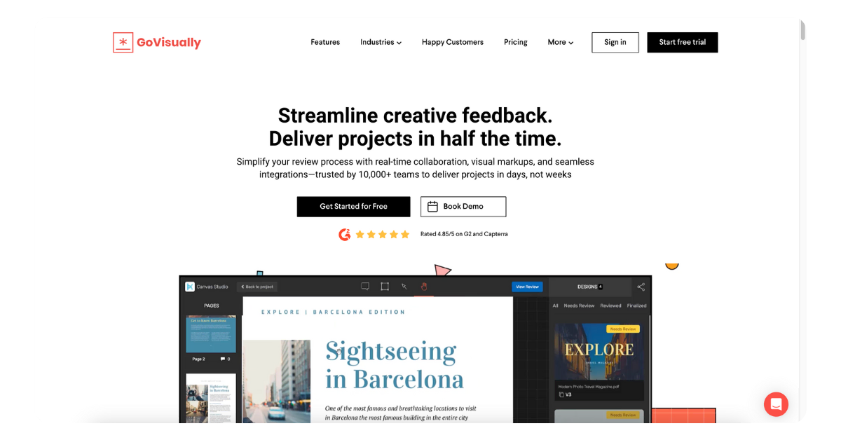 GoVisually creative review tool showcasing design annotation and client feedback tools.