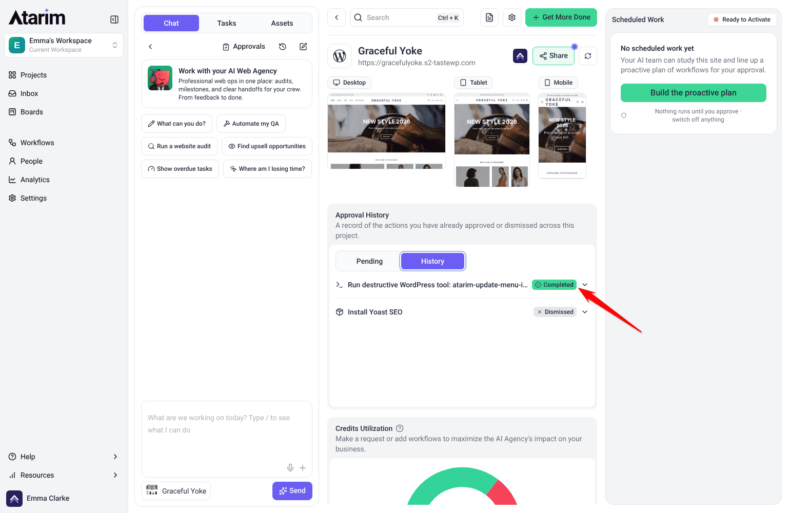 Approval History with an approved WordPress change marked Completed