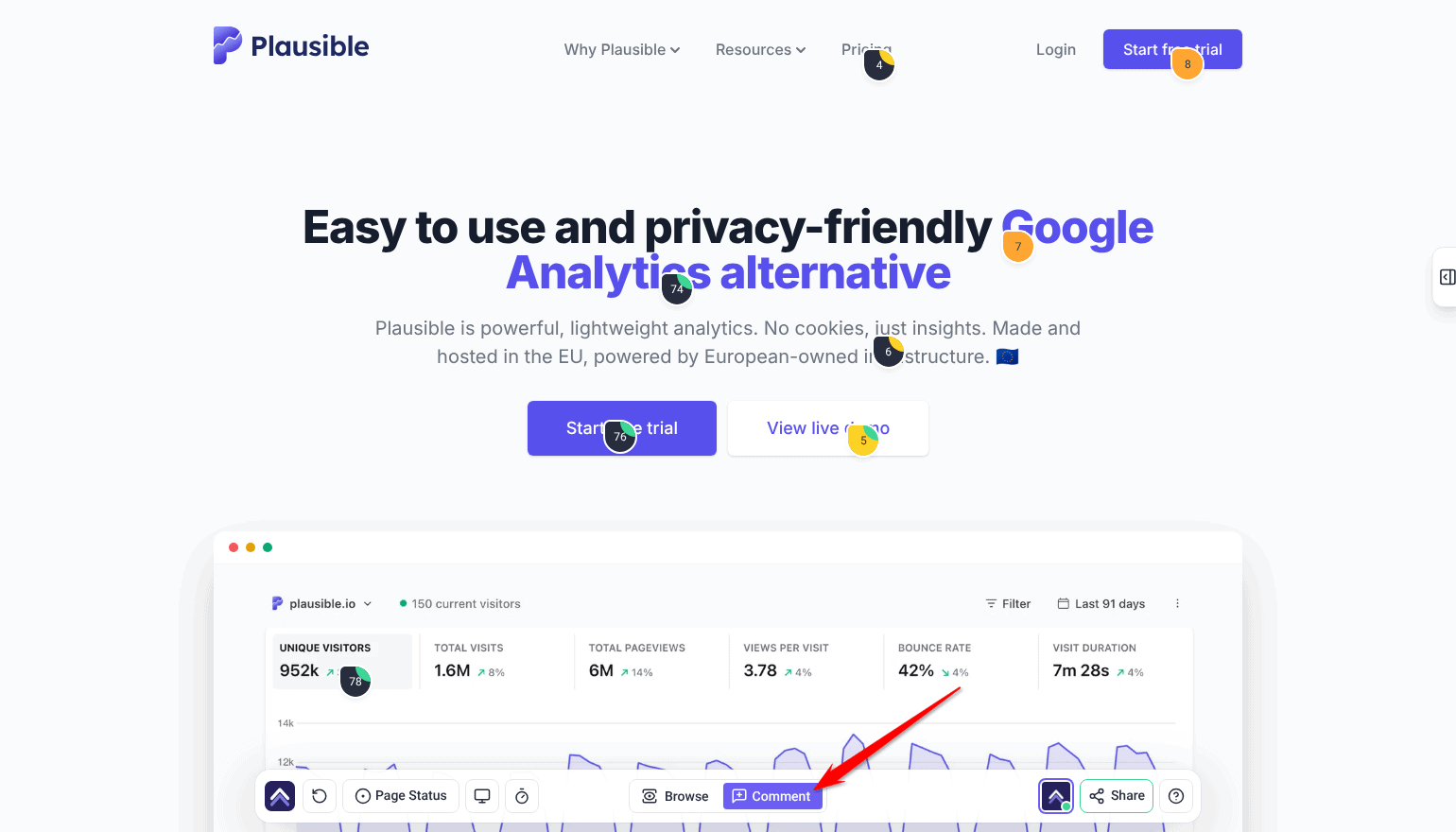 Collaborate bottom bar with Comment mode switched on next to Browse