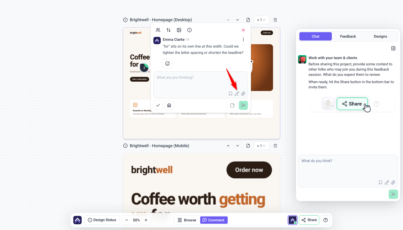Annotate button in a design task's comment box