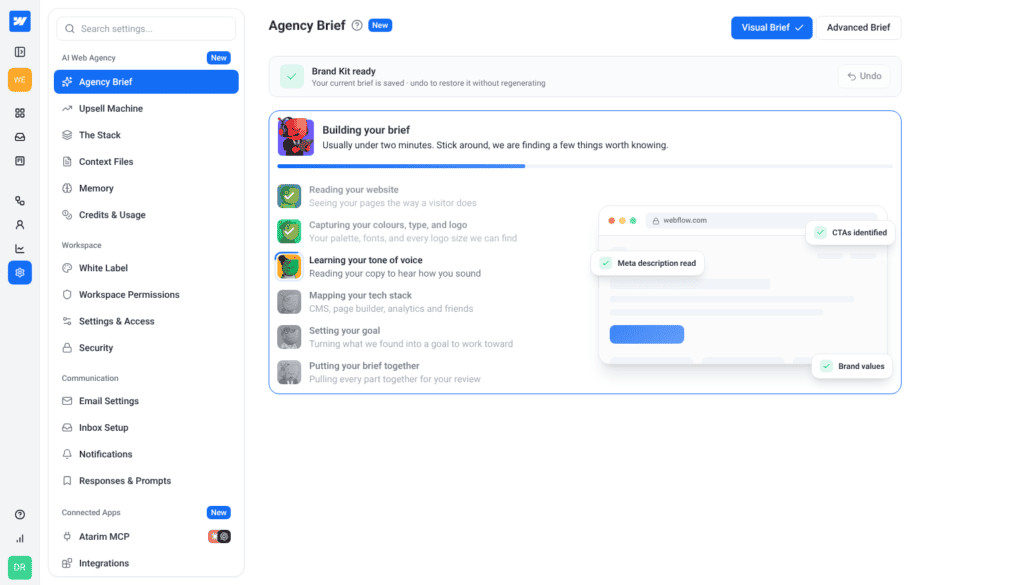 Building your brief progress view on the Learning your tone of voice step