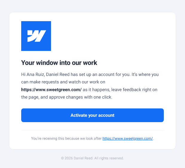 Invitation email from the agency with the Activate your account button