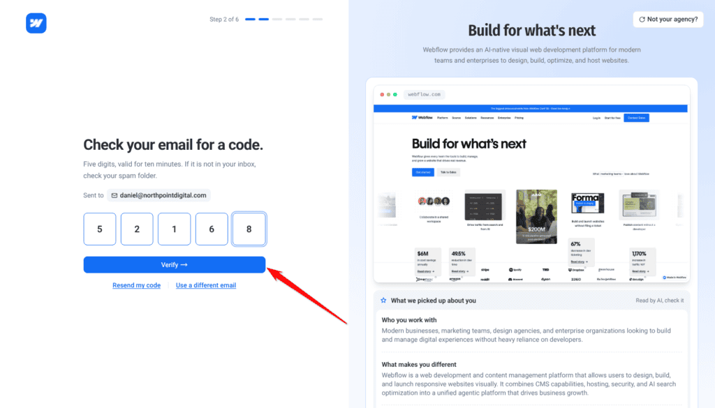 The five-digit code entered, with the Verify button highlighted