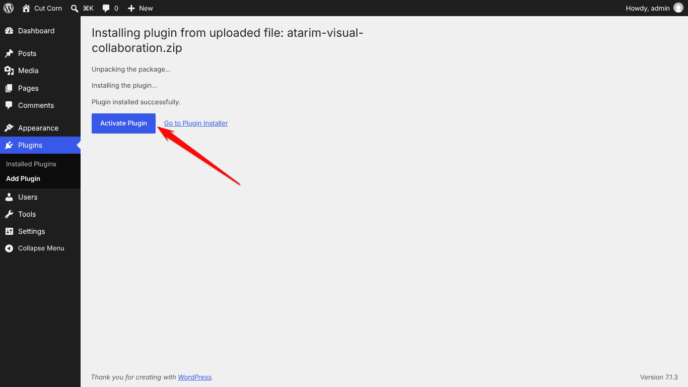 Activate Plugin button after the plugin installed successfully