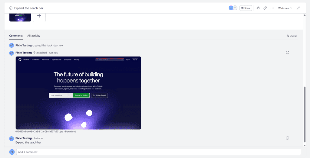 The synced task shown in Asana with its details