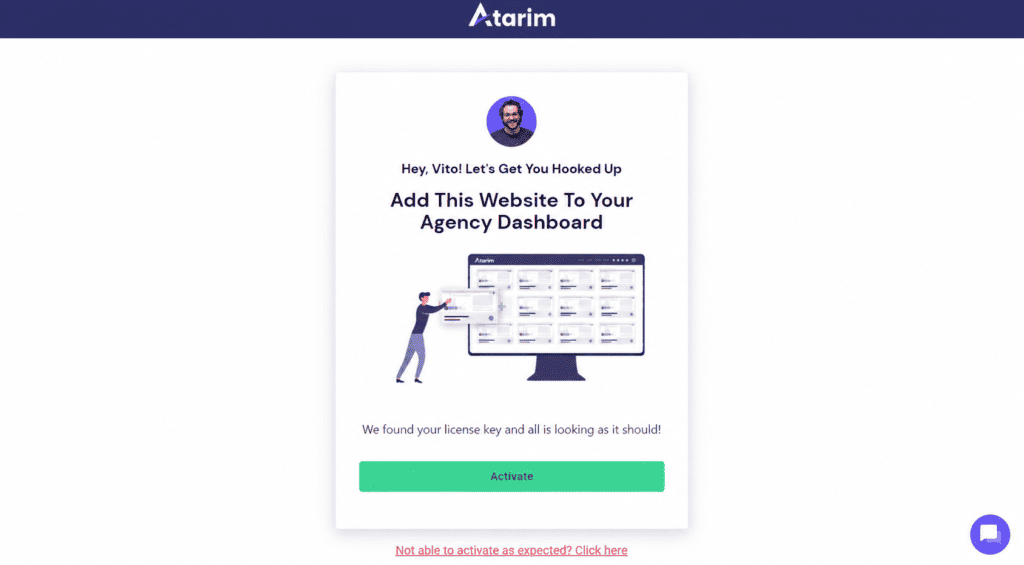 Choosing I already have an account in the Atarim activation wizard