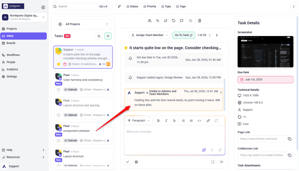 Internal task kept hidden from the client