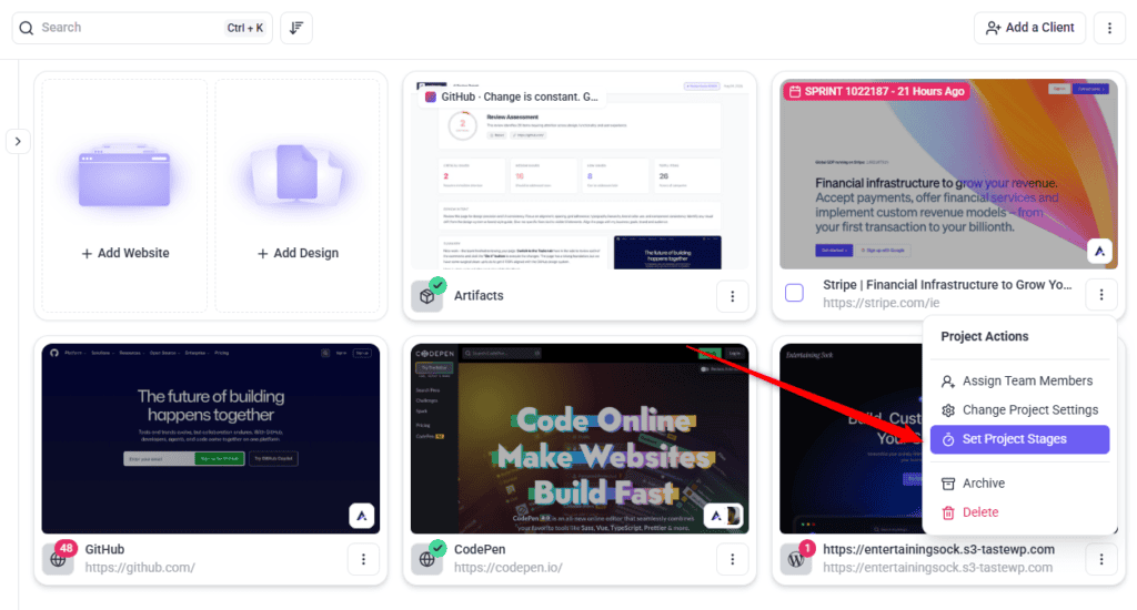 Project stages shared so the client can see progress