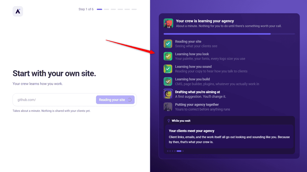 Scan progress cards shown while the agency site is read
