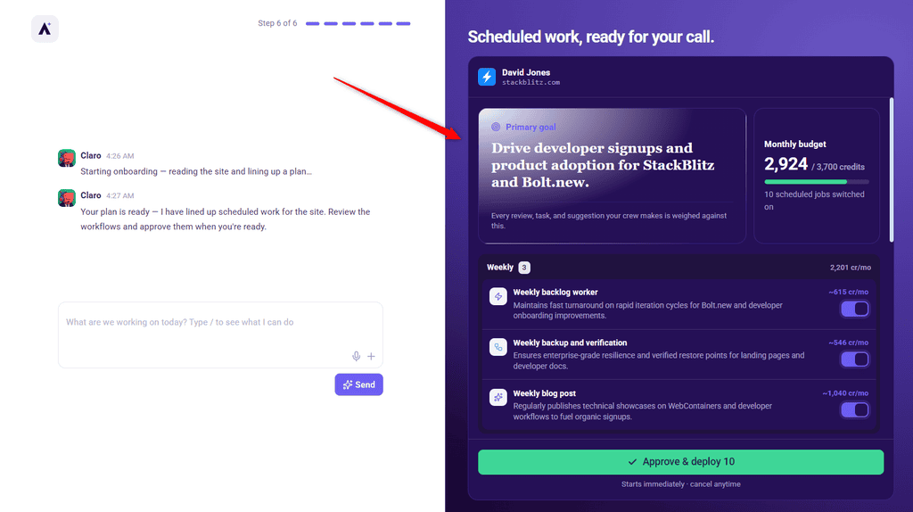 The scheduled work panel listing proposed workflows by cadence